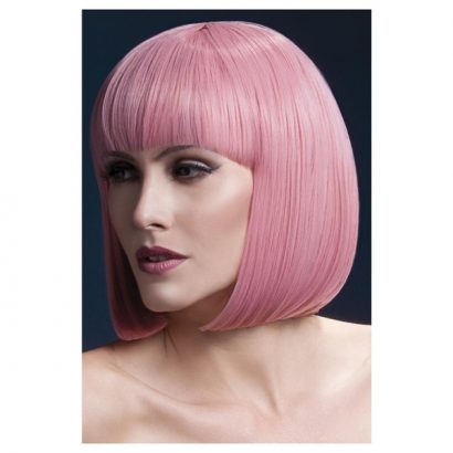 Peruca Elise bob cu breton roz pastel