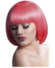 Peruca Mia bob cu breton roz coral