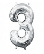 Balon cifra 3 argintiu ( 40 cm )