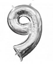 Balon cifra 9 argintiu ( 40cm )