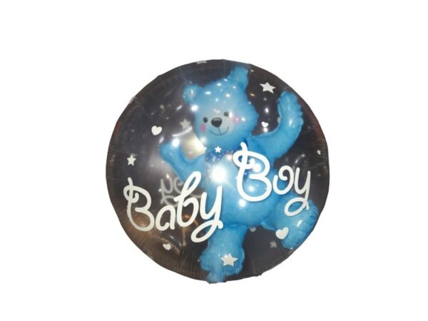 Balon 3D transparent cu ursulet bleu BOY