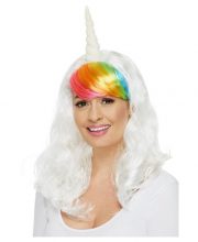 Peruca unicorn alba cu breton colorat