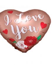 Balon inima rose gold cu trandafiri I love you