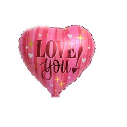 Balon inima roz cu stelute aurii I love you