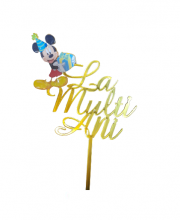 Topper Mickey pentru tort  "La multi ani" auriu