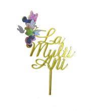 Topper Minnie pentru tort "La multi ani" auriu