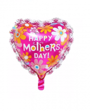 Balon inima ciclam cu floricele Happy mothers day