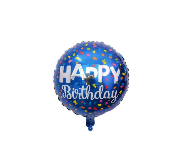 Balon albastru model confetti "Happy Birthday"