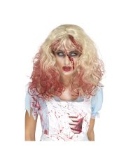 Peruca zombie cu sange lunga blonda