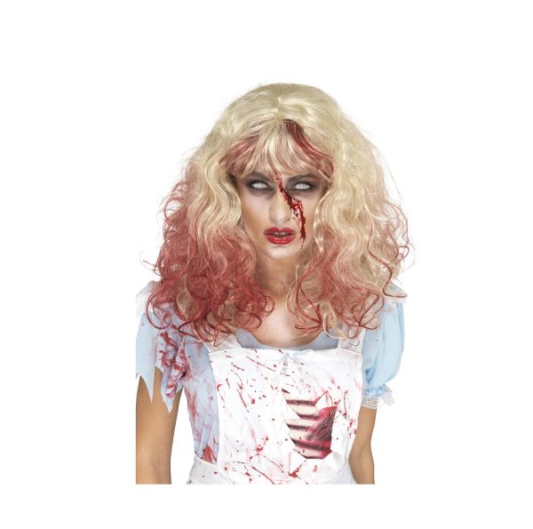 Peruca zombie cu sange lunga blonda