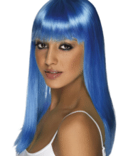 Peruca neon Glamour cu par lung, Albastru UV